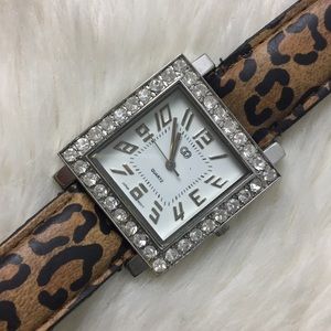 Leopard print bejeweled GG cute square wrist watch